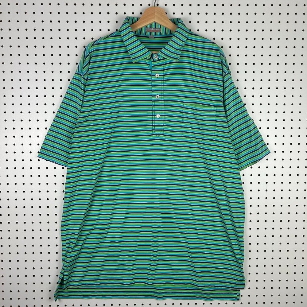 Peter Millar Summer Comfort Polo Shirt XL‎ Blue Green Striped Golf Performance